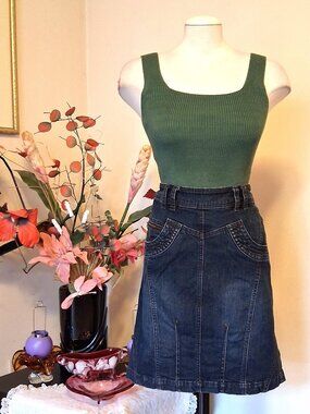 Preowned Sandwich Blue Denim Skirt Chic Knee Length Jean Skirts Tag Size 38